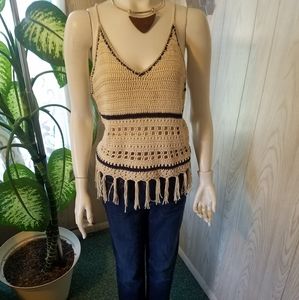 Blue and tan shirt with fringes